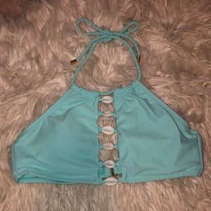 Halter high neck turquoise bikini top